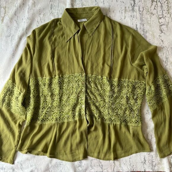 Dress you II 90s Y2K Beaded front crepe long sleeve blouse - Picture 11 of 16